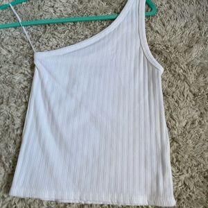 white tight fitting american eagle one shoulder tank top